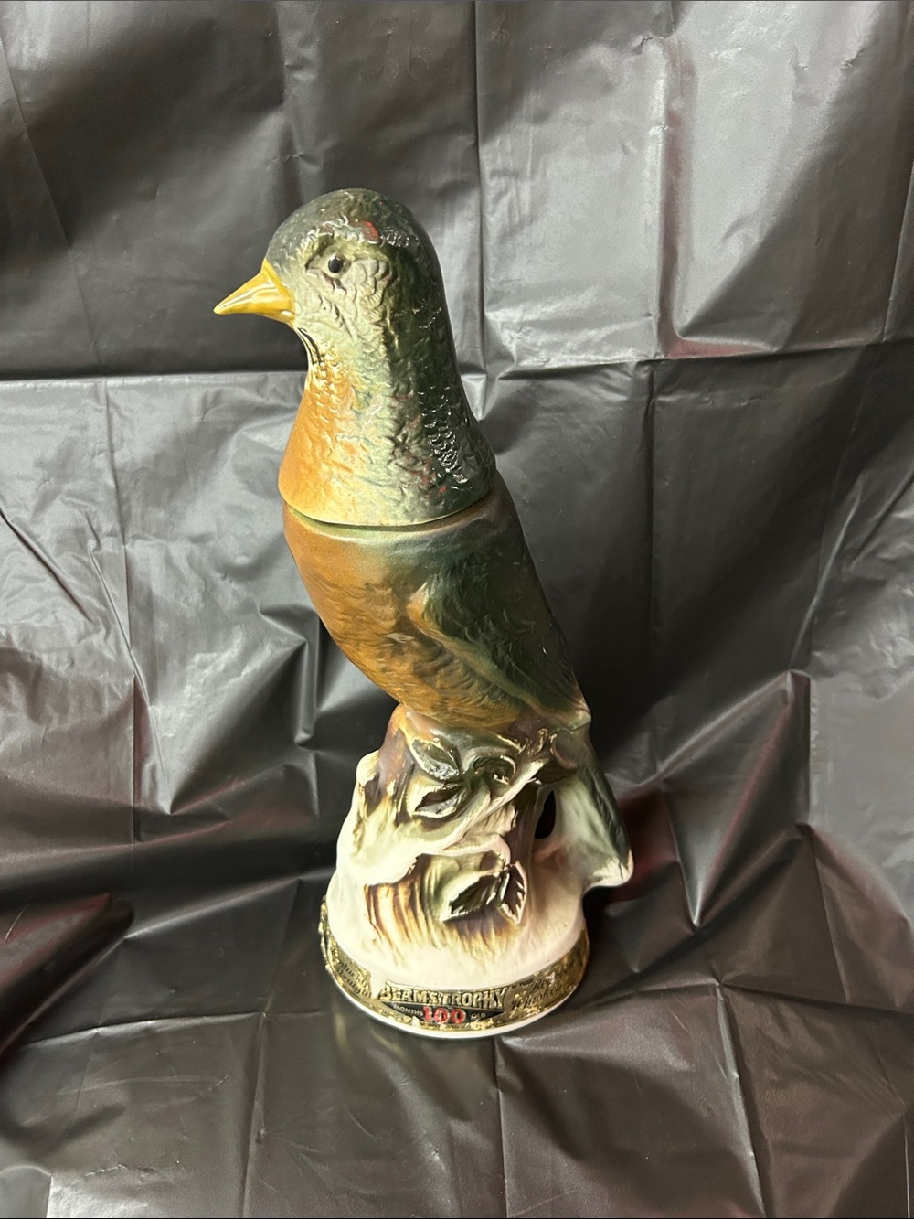 Ceramic Bird Figurine in Green and Tan - Decorative Pet Display